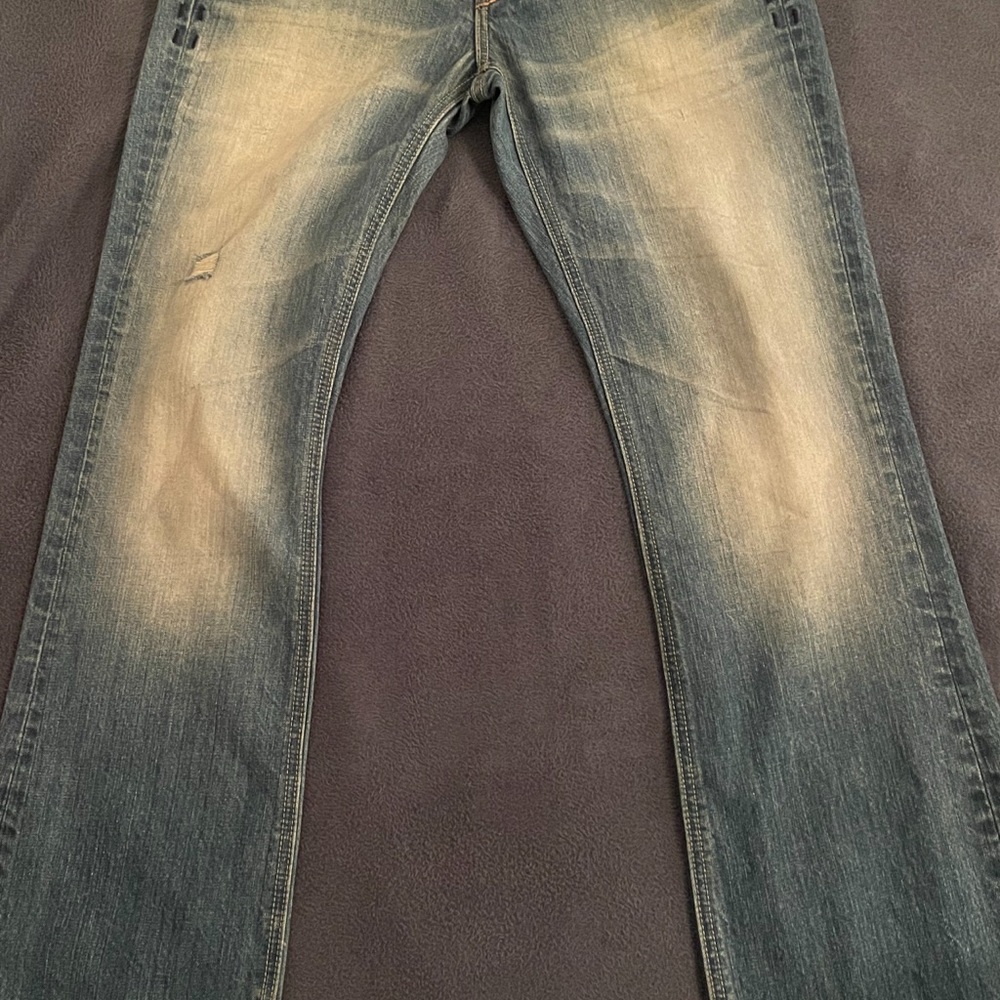 Brand New Mek DNM Blue Bootcut Jeans with Vintage Fading